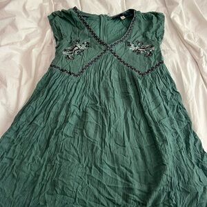 Blue Rain Forest Green Dress with Embroidery